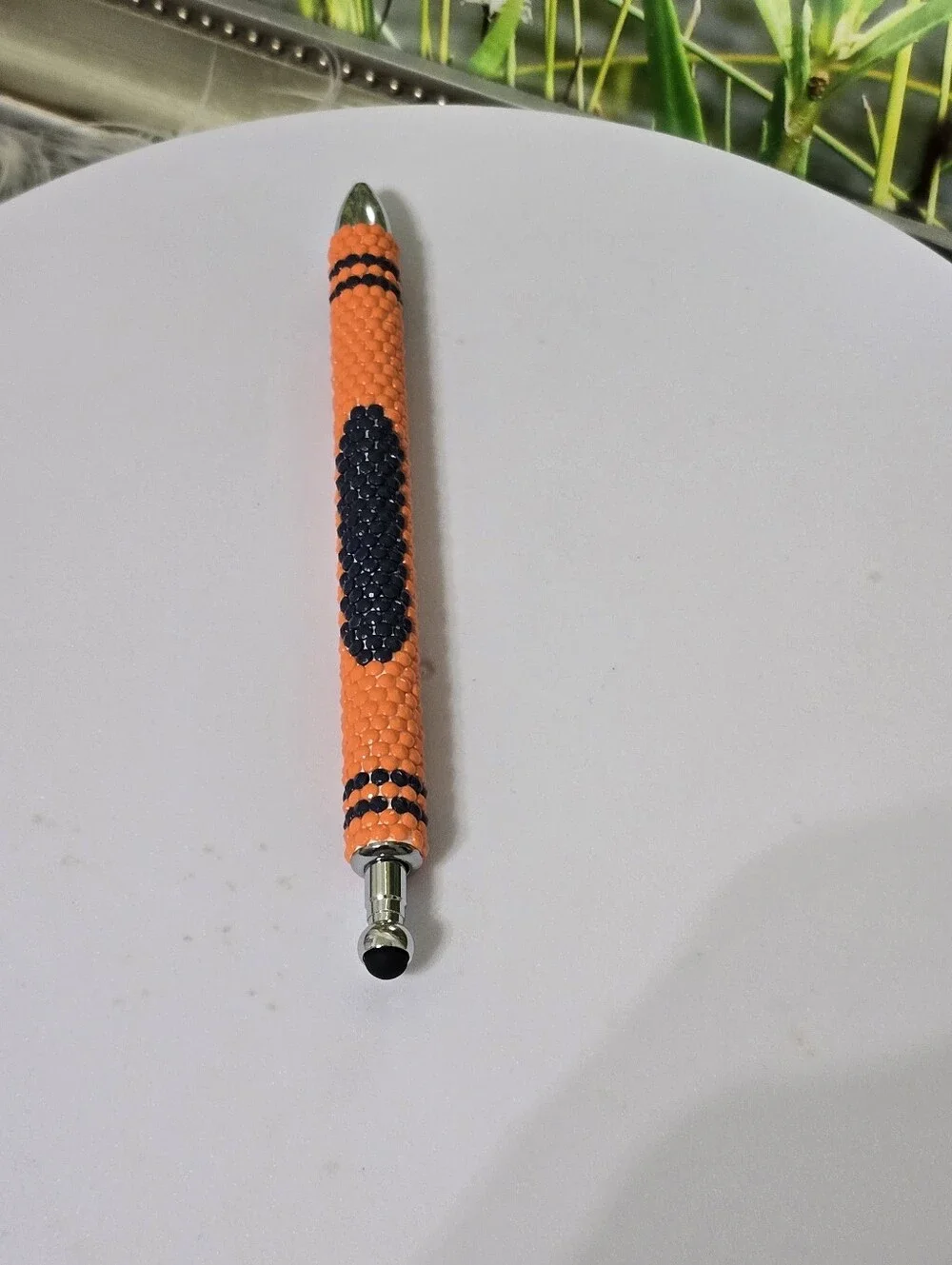 Handmade Diamond Dot Beaded Refillable Pen Interchangeable Orange Black